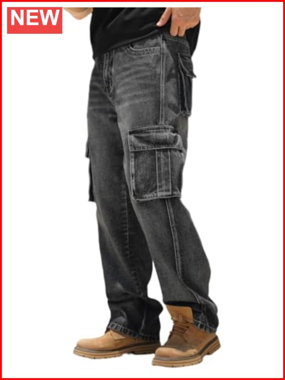 Men's Baggy Cargo Jeans Cotton Blend Multi-Pocket Workwear Denim Pants